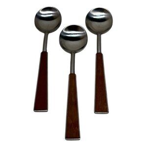 3 Stako Saninless Steel Demitasse Spoons Wood Handle Sweden